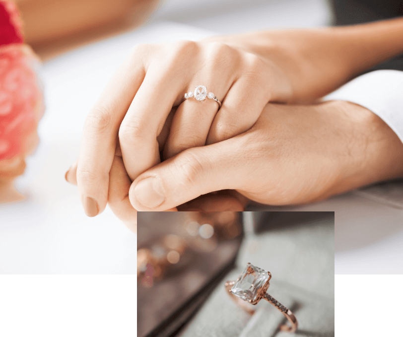 Zaręczona para trzymająca się za dłonie.