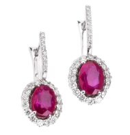 Kolczyki z białego złota z rubinami i brylantami