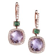 Kolczyki z różowego złota z ametystami i szmaragdami