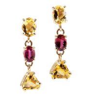Kolczyki z żółtego złota z rubinami i cytrynami