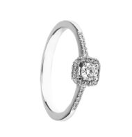 Pierścionek z białego złota z brylantową kwadratową galeryjką