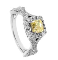 Pierścionek z białego złota z diamentem Fancy Yellow