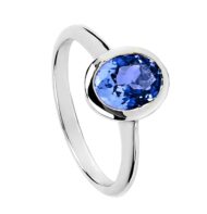 Pierścionek z białego złota z tanzanitem