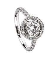 Pierścionek z białego złota z brylantową galeryjką