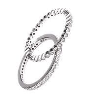 Zestaw dwóch pierścionków typu ring z białego złota z brylantami