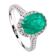Pierścionek z białego złota z unikatowym szmaragdem