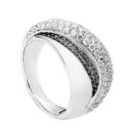 Pierścionek z białego złota z diamentami ułożonymi w kształcie fali