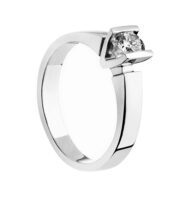 Nowoczesny pierścionek z białego złota z brylantem