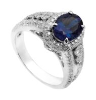 Pierścionek z białego złota z tanzanitem