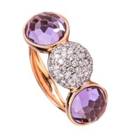Pierścionek z różowego złota z brylantami i ametystami