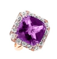 Pierścionek z różowego złota z ametystem