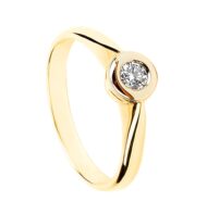 Złoty pierścionek z brylantem zakutym na gładko