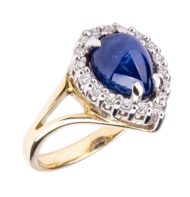 Pierścionek ze złota z szafirem w szlifie łezka